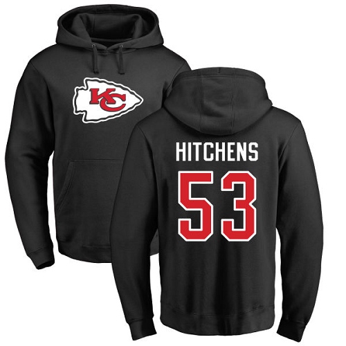 Men Kansas City Chiefs #53 Hitchens Anthony Black Name and Number Logo Pullover NFL Hoodie Sweatshirts